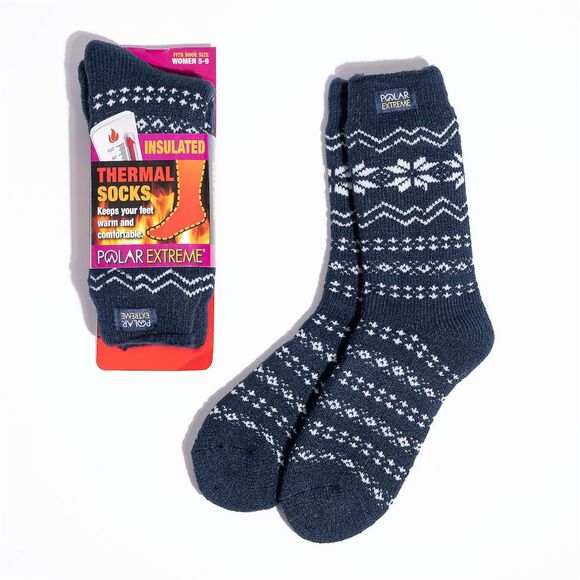 Polar Extreme Other - Polar Extreme Women's Thermal Navy Snowflake Mid Calf Size 9-11